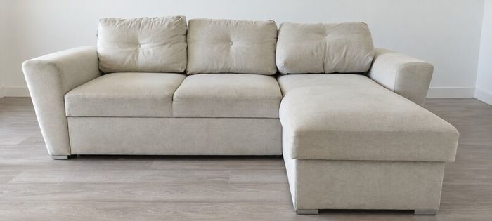 Light Beige Corner Sofa Bed with Storage