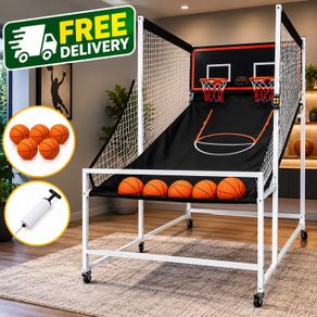 2-Player Basketball Arcade Game  7.5ft Dual Hoop Basketball Shooting Machine with Electronic Scoreboard, 8 Game Modes & 5 Balls