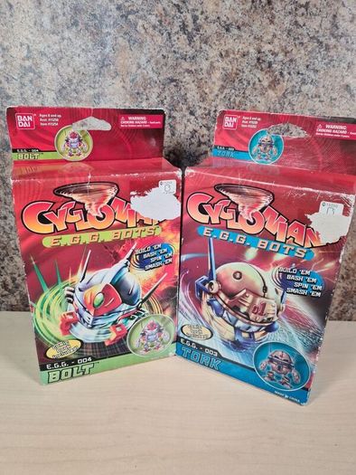 Bandai Cyclonians Egg Bots 003 Tork 004 Bolt  Action Figures Vintage 2001