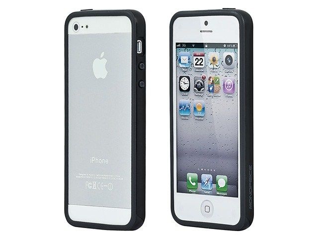Hard Plastic Rubber Bumper Case with Metal Buttons for Apple Iphone 5 (Black) Free Screen Protector Front Back