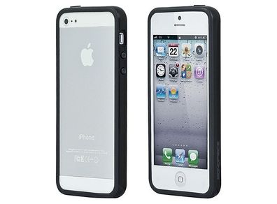 Hard Plastic Rubber Bumper Case with Metal Buttons for Apple Iphone 5 (Black) Free Screen Protector Front Back