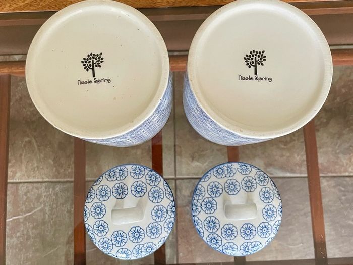 Nicola Spring Hand Printed Kitchen Canisters   Blue and White
