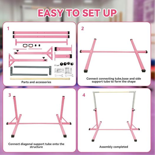 Gymnastics Bar Horizontal Bar with Gymnastic Rings for Kid 13 Height Adjustable