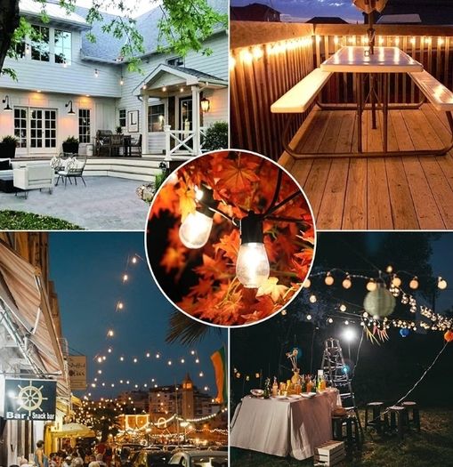150FT/45m Outdoor String Lights LED, Garden Lights Mains Powered Waterproof IP65 with 45+2 Plastic Bulbs, Shatterproof Festoon Lights for Outside Patio Gazebo Yard Party Wedding, Warm White
