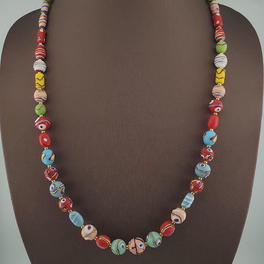 Antique Mix Venetian Style MultiColor Eyes Glass Beads Necklace