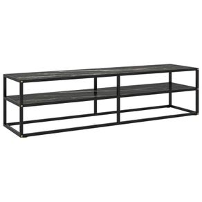TV Cabinet Black with Black Marble Glass 160x40x40 cm