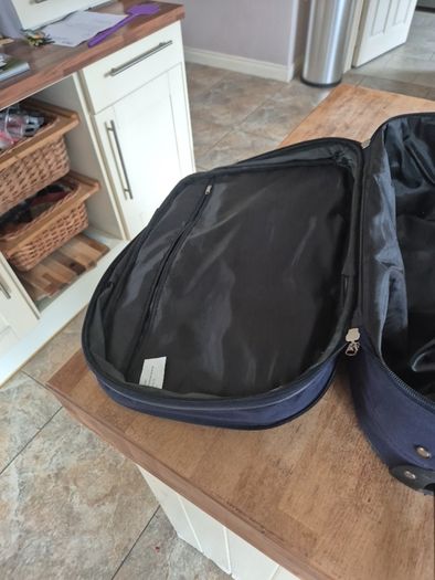 small navy suitcase