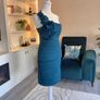 Pink Boom Paris Teal One-shoulder Dress with a Draped Flower Detail Image 9