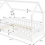 Childrens House Bed 80x160 cm White Pine, Montessori Wooden Roof Frame with Fall-Out Protection and Slatted Base, Solid Single Floor Bed for Boys and Girls, Kids Sturdy Playhouse Style Image 2