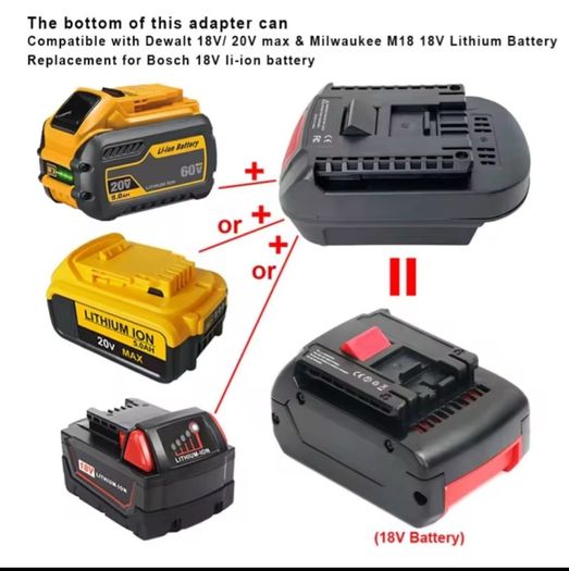 Adapter Converter for Dewalt 20V for Milwaukee 18V Li-ion Battery Converted To for Bosch 18V Lithium-ion Power Tool Use