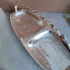 Vintage Retro Chrome Plated Rectangular Serving Dish With Handle