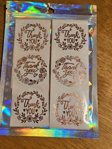 Thank You Large Stickers / Gold on White / 60 /1.5"