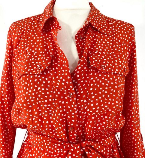Free Post today ONLY- Mint Velvet Orange Polka Dot Shirt Dress with belt - Size 8