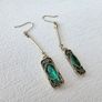Art Deco Style Emerald Stone Dangle Gold Earrings Image 2