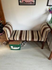 Striped Upholstered Window Seat / Hallway Bench with Wooden Legs
