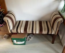 Striped Upholstered Window Seat / Hallway Bench with Wooden Legs