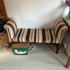 Striped Upholstered Window Seat / Hallway Bench with Wooden Legs