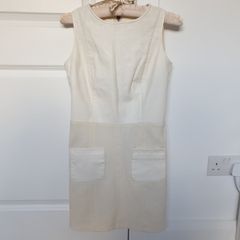 RiverIsland Cream Leather/Material mix Fitted Dress - Size 6