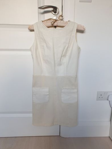 RiverIsland Cream Leather/Material mix Fitted Dress - Size 6