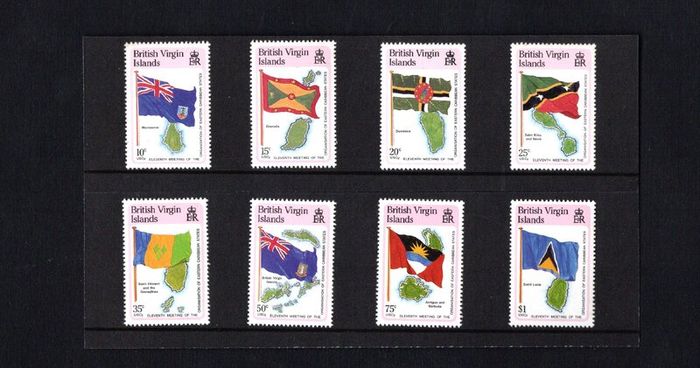 1987 British Virgin Islands The 11th Meeting of the Organization of Eastern Caribbean States - Island Maps and National Flags Presentation Pack Presented by British Virgin Islands Government.