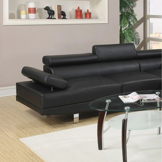 Leather Corner chaise Sofa 262cm black