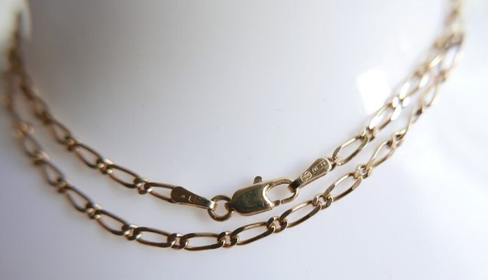 Vintage Solid 9Ct Yellow Gold 375 Figaro Necklace Chain ,  length 16" - 3,7g