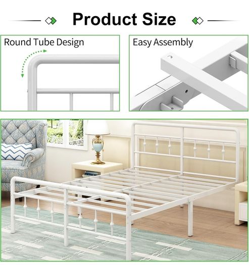 Double Bed Frame 4ft6 with Headboard and Footboard, Metal Bed Frame Double 46 cm High
