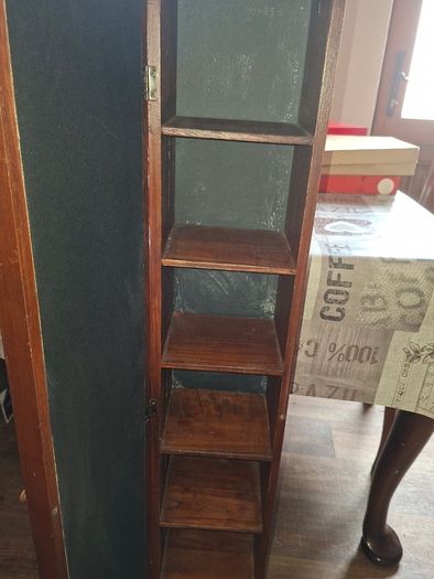 Beautiful Wooden Golf-Themed Shadow Box and Storage Unit with Shelves Cabinet, featuring a glass door front Inside the glass display panel, it showcases a vintage-style collage celebrating the history of golf,