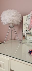 Beautiful white feather shade bedroom lamp