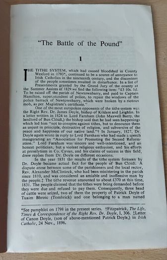 The Battle of the Pound by Rev. Seamus de Val 1963 booklet Bunclody Wexford Private Press FREEPOST