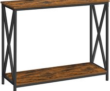 Console Table, Side Table, Hallway Table, Sofa Table, Cross Braces, 100 x 35 x 80 cm, for Living Room, Hallway, Steel Frame, Industrial Design, Vintage Brown/Black