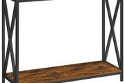 Console Table, Side Table, Hallway Table, Sofa Table, Cross Braces, 100 x 35 x 80 cm, for Living Room, Hallway, Steel Frame, Industrial Design, Vintage Brown/Black