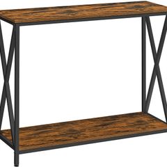 Console Table, Side Table, Hallway Table, Sofa Table, Cross Braces, 100 x 35 x 80 cm, for Living Room, Hallway, Steel Frame, Industrial Design, Vintage Brown/Black