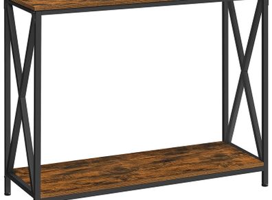Console Table, Side Table, Hallway Table, Sofa Table, Cross Braces, 100 x 35 x 80 cm, for Living Room, Hallway, Steel Frame, Industrial Design, Vintage Brown/Black