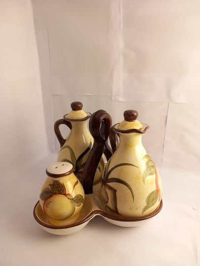 Salt Pepper Vinegar & Olive Oil Set Olive  garden  by slaneyside pottery lemon design  kitchen gift present set