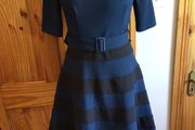 Ladies Navy Blue and Black classic fit and flare  dress made in italy size L Uk 12/14 includes postage