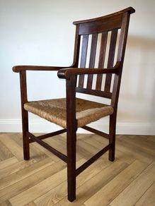 Antique Arts & Crafts Oak Carver Armchair