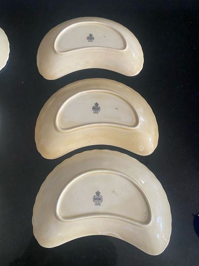 Antique Minton china lettuce leaf crescent dishes