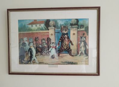 Quirky Framed Cat Print by Louis Wain