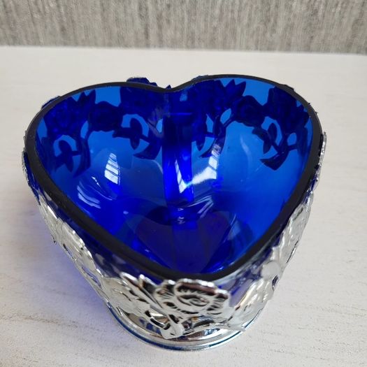 Cobalt blue glass & chrome dish