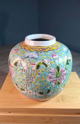 Chinese turquoise-ground famille rose porcelain ginger jar