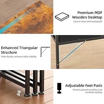 Computer Office Desk for Small Space with Fabric Drawers, Home Office Desk for Bedroom with Side Pocket and Hook, 80CM Brown Kids Desks, Writing Desks, Study Table and Work Table  Brown