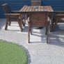 Solid wooden table and chairs. Good quality wood with nice and wide chairs for comfort. One lat missing on one chair Image 2
