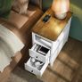 Set of 2 Narrow Bedside Table with Power Strip Walnut and White Image 4