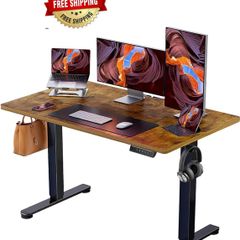 Electric Standing Desk Height Adjustable 120 x 60cm, Sit Stand Desk with 4 Memory Smart Pannel for Home Office with Splice Board