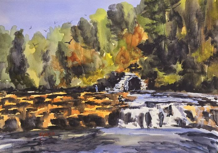 leixlip salmon leap watercolour