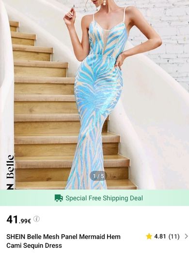 Mesh panel mermaid hem cami sequin dress gown