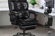 Office Chair with Dual Paddings, Computer Executive Desk Chair with Footrest Armrests, High Back 150 Recliner Tilting 360 Swivel, PU Leather, Glossy Black