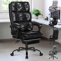 Office Chair with Dual Paddings, Computer Executive Desk Chair with Footrest Armrests, High Back 150 Recliner Tilting 360 Swivel, PU Leather, Glossy Black