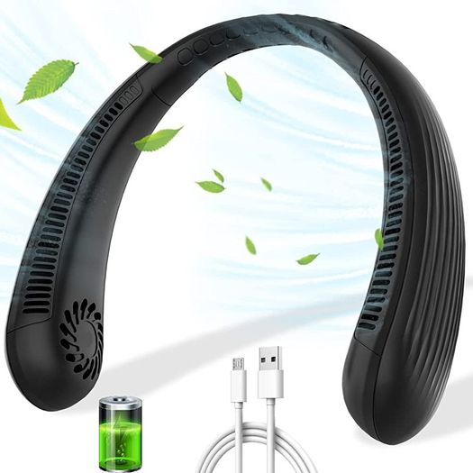 Portable Neck Fan Bladeless Hands Free Usb Rechargeable Battery Operated Neck Fans with 360 Degree Cooling, 3 Speeds Personal Headphone Design Mini Small Leafless Fan for Men Women Adult Kids